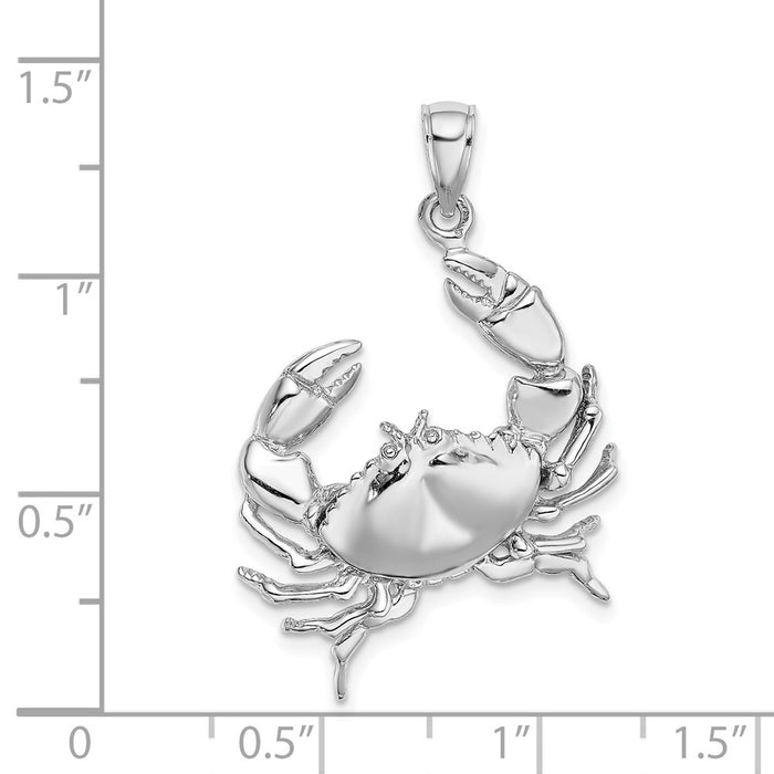 Million Charms 14K White Gold Themed 2-D Stone Crab With Claw Extender Charm