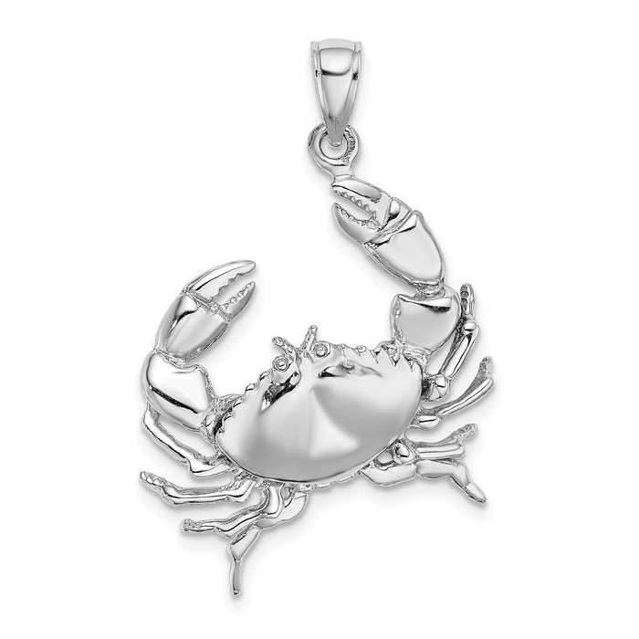 Million Charms 14K White Gold Themed 2-D Stone Crab With Claw Extender Charm