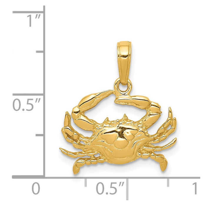 Million Charms 14K Yellow Gold Themed Blue Crab Pendant