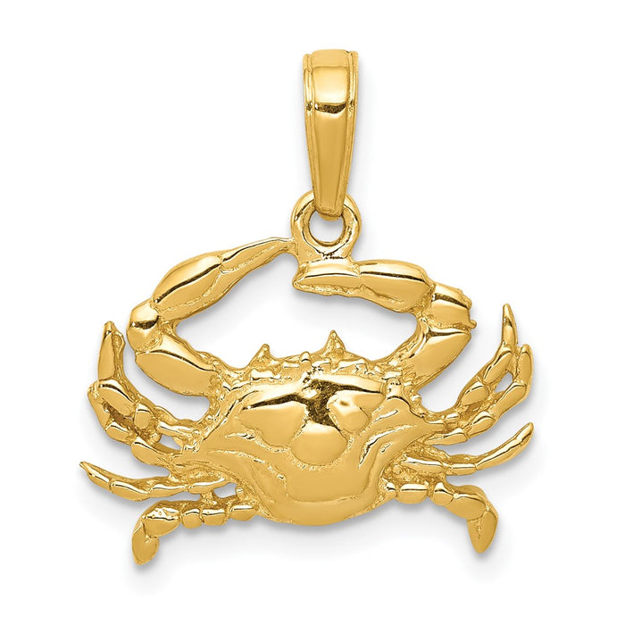 Million Charms 14K Yellow Gold Themed Blue Crab Pendant