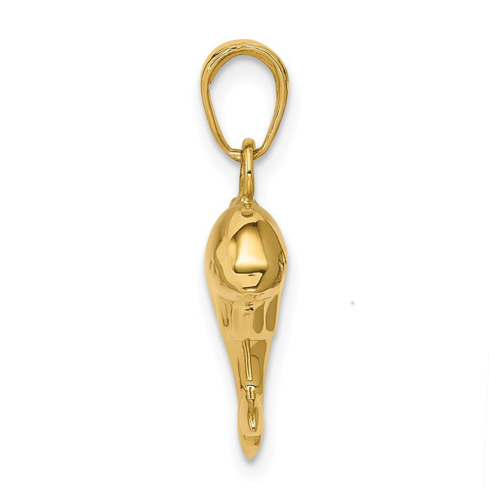 Million Charms 14K Yellow Gold Themed Polished 3-Dimensional Dolphin Pendant