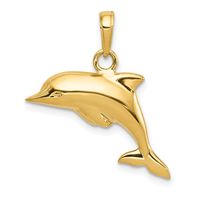 Million Charms 14K Yellow Gold Themed Polished 3-Dimensional Dolphin Pendant