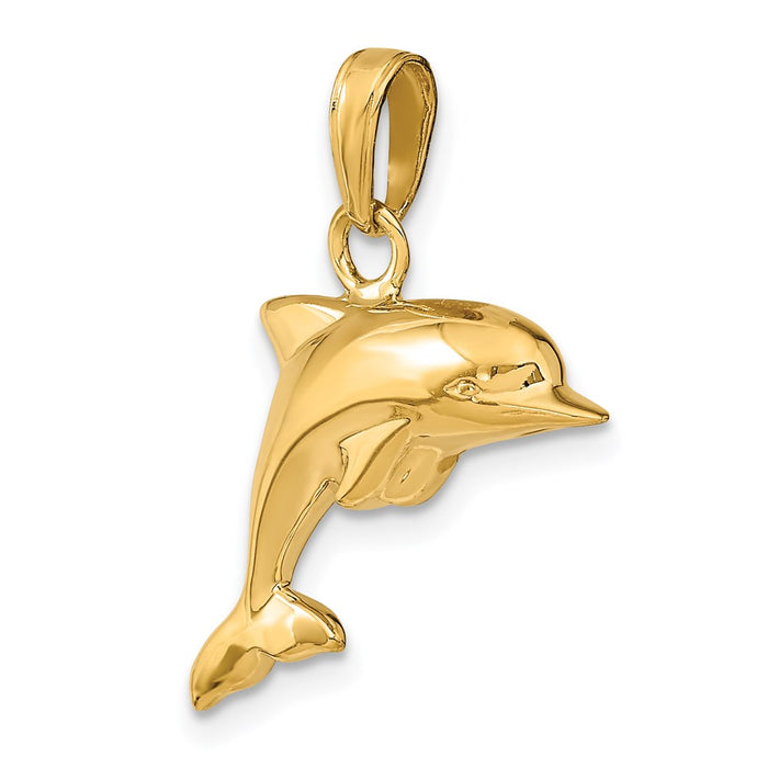 Million Charms 14K Yellow Gold Themed Polished 3-Dimensional Dolphin Pendant