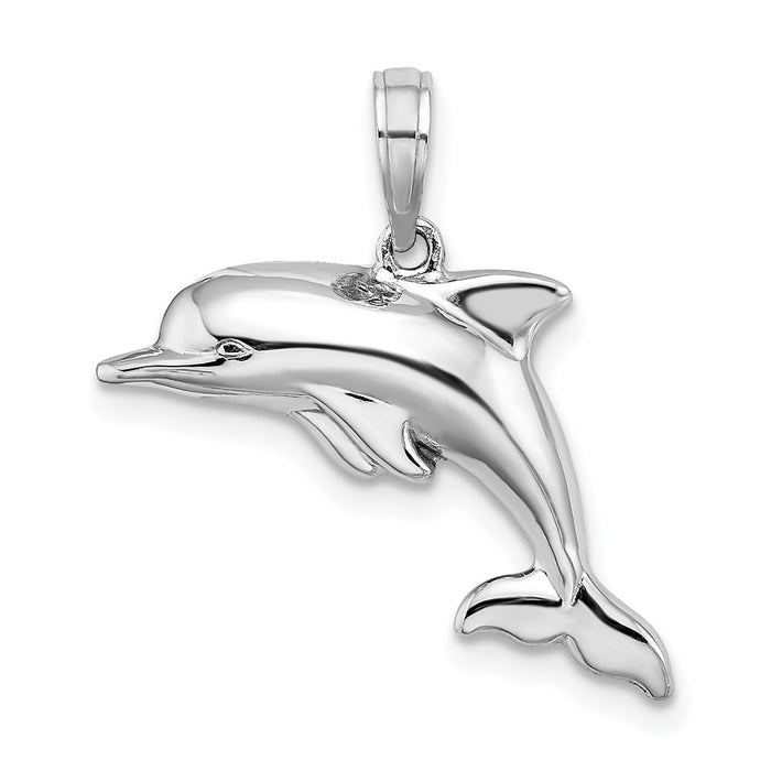 Million Charms 14K White Gold Themed 3-D Puffed Dolphin Charm