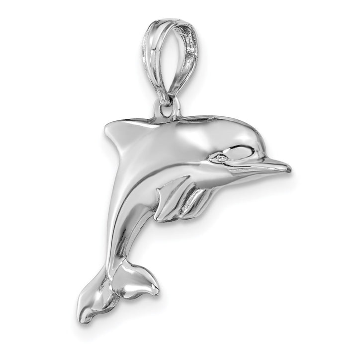 Million Charms 14K White Gold Themed 3-D Puffed Dolphin Charm