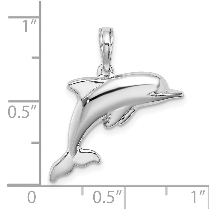 Million Charms 14K White Gold Themed 3-D Puffed Dolphin Charm