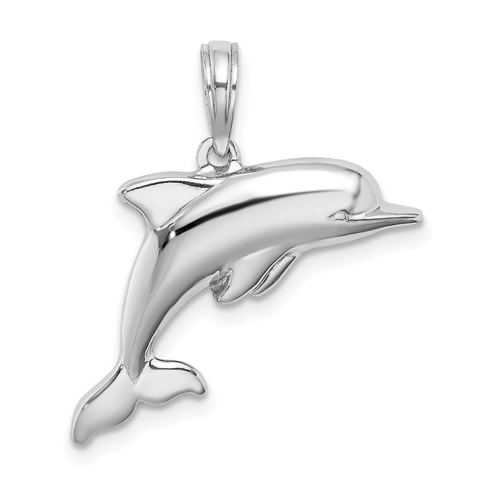 Million Charms 14K White Gold Themed 3-D Puffed Dolphin Charm