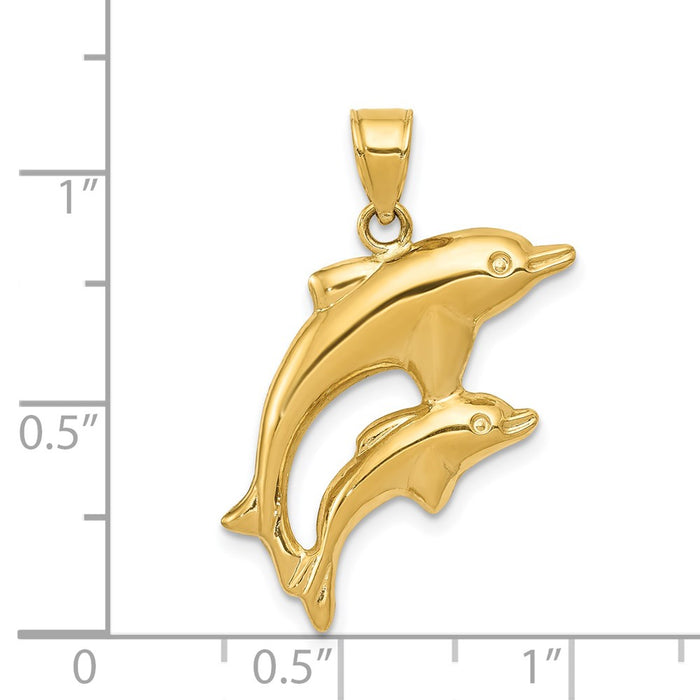 Million Charms 14K Yellow Gold Themed Dolphin Pair Pendant