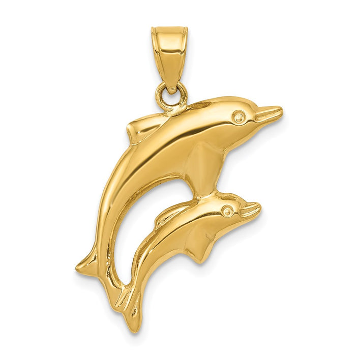 Million Charms 14K Yellow Gold Themed Dolphin Pair Pendant