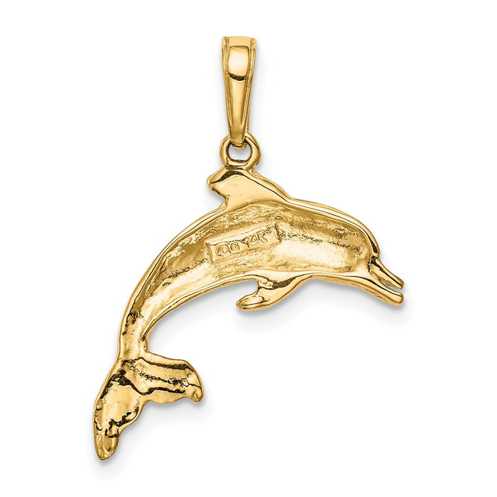 Million Charms 14K Yellow Gold Themed Dolphin Swimming Pendant