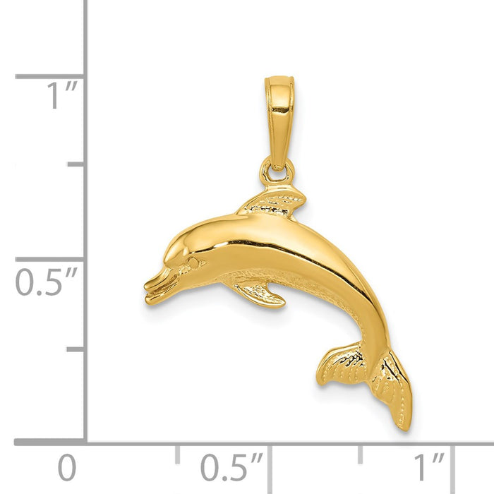 Million Charms 14K Yellow Gold Themed Dolphin Swimming Pendant