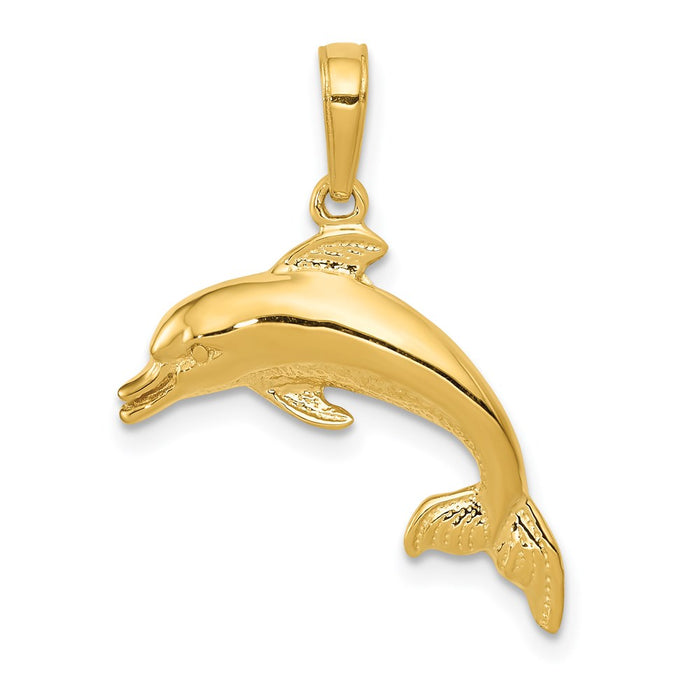 Million Charms 14K Yellow Gold Themed Dolphin Swimming Pendant