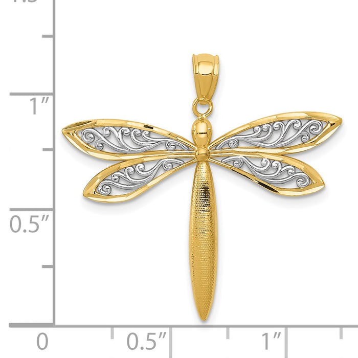 Million Charms 14K Yellow Gold Themed With Rhodium-plated Dragonfly Pendant