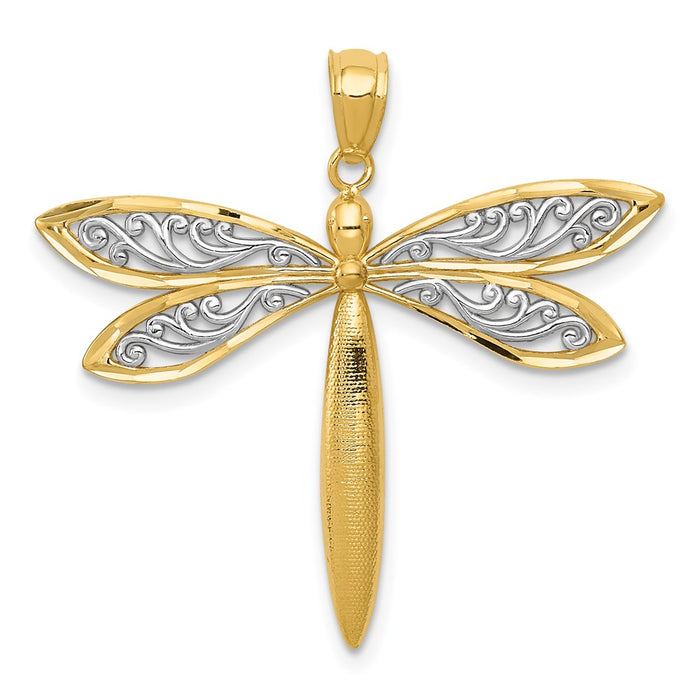 Million Charms 14K Yellow Gold Themed With Rhodium-plated Dragonfly Pendant