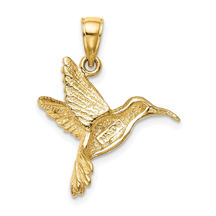 Million Charms 14K Yellow Gold Themed 2-D Hummingbird Pendant