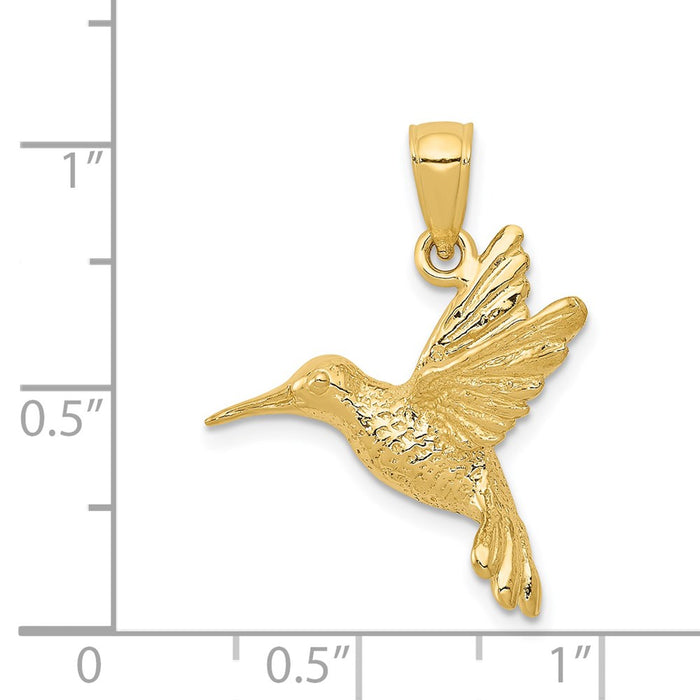 Million Charms 14K Yellow Gold Themed 2-D Hummingbird Pendant