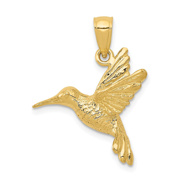 Million Charms 14K Yellow Gold Themed 2-D Hummingbird Pendant