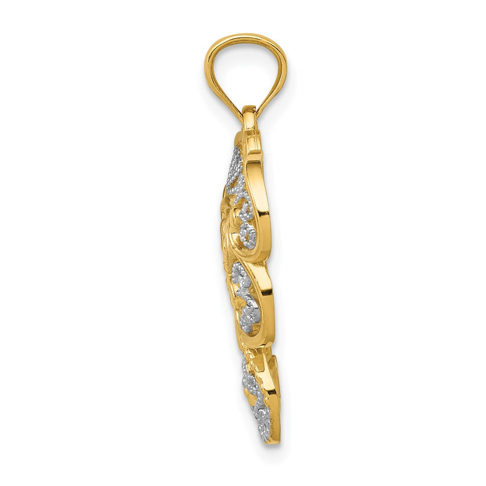 Million Charms 14K Yellow Gold Themed With Rhodium-plated Filigree Butterfly Pendant