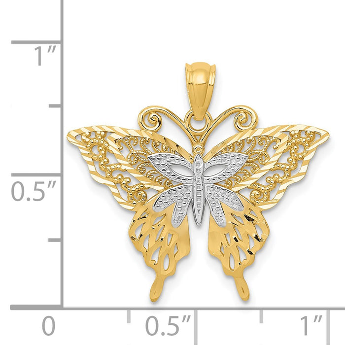 Million Charms 14K Yellow Gold Themed Rhodium-plated Fancy Butterfly Pendant