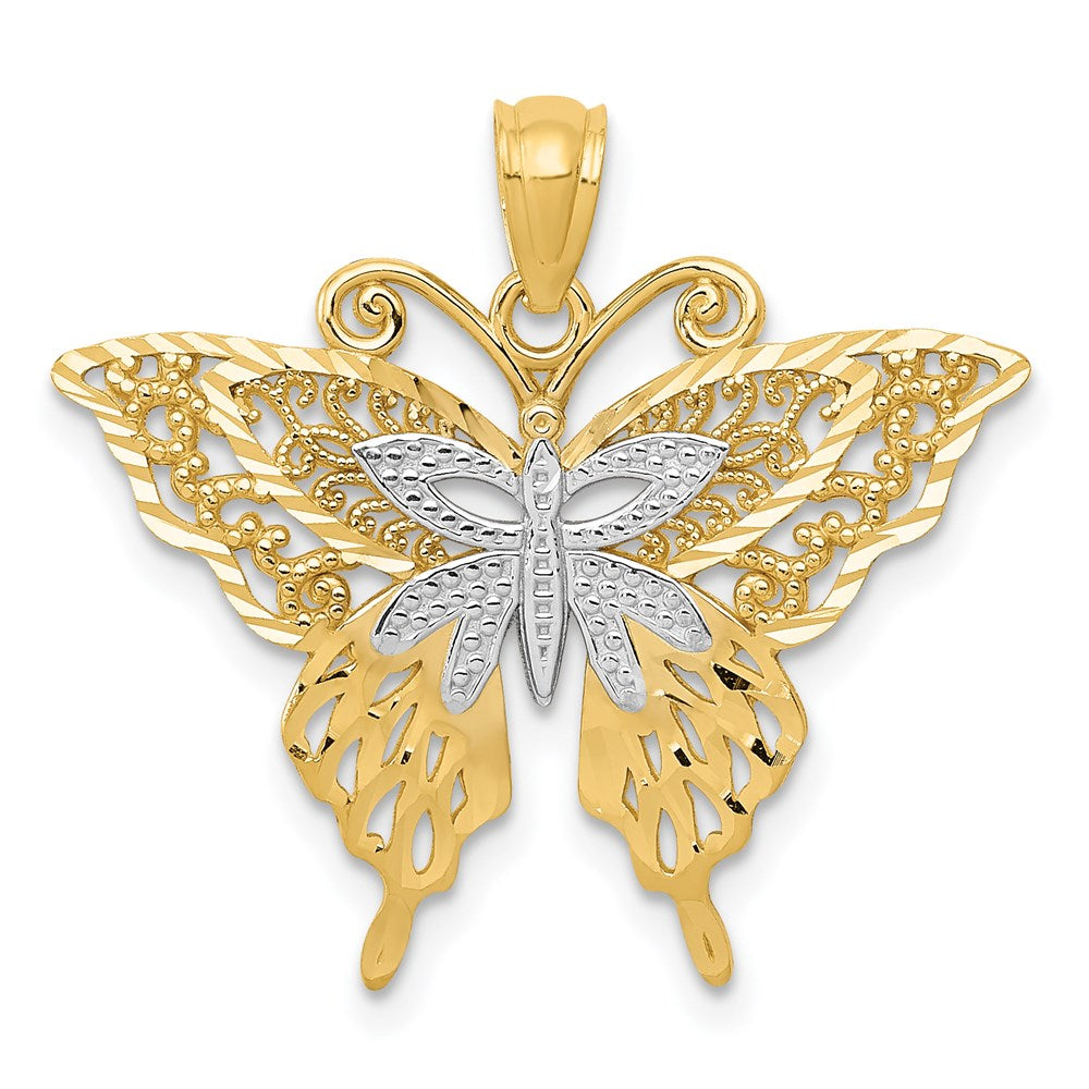Million Charms 14K Yellow Gold Themed Rhodium-plated Fancy Butterfly Pendant
