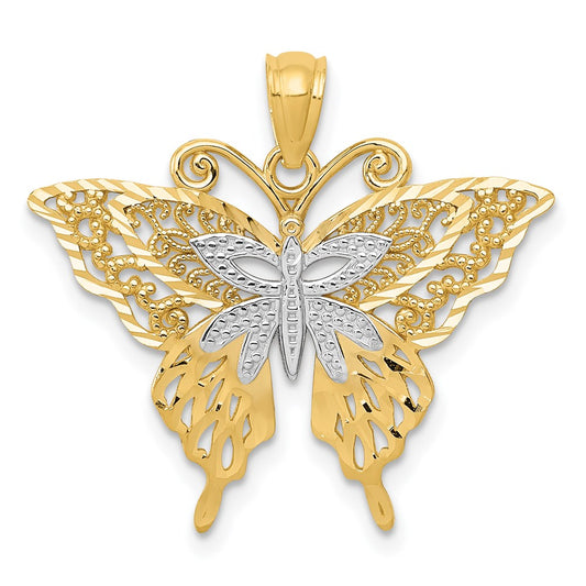 Million Charms 14K Yellow Gold Themed Rhodium-plated Fancy Butterfly Pendant