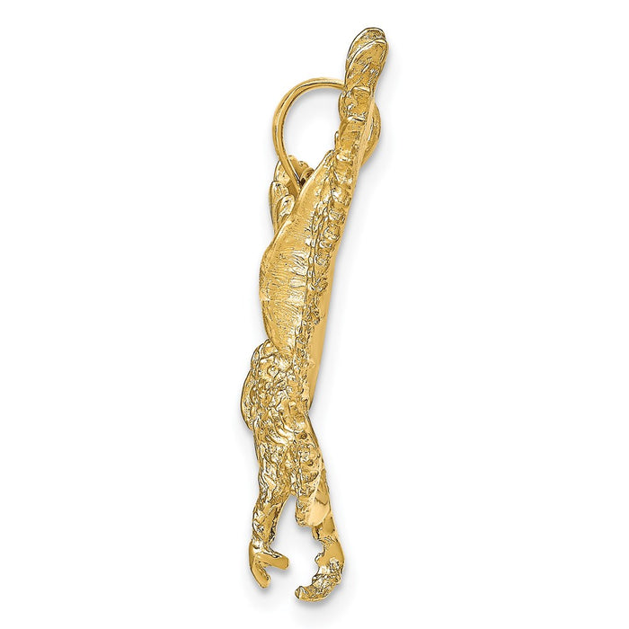 Million Charms 14K Yellow Gold Themed Textured Eagle Landing Pendant