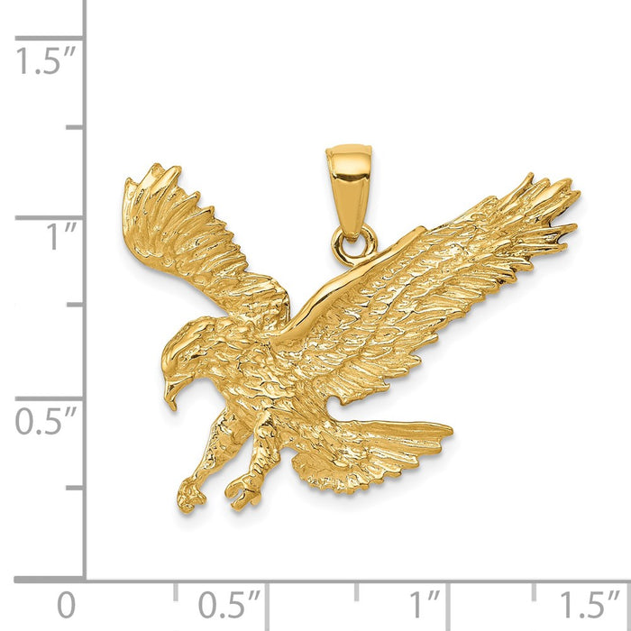 Million Charms 14K Yellow Gold Themed Textured Eagle Landing Pendant