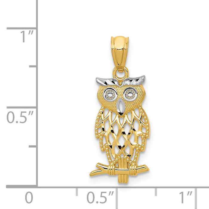 Million Charms 14K Yellow Gold Themed & Rhodium-plated Owl Pendant