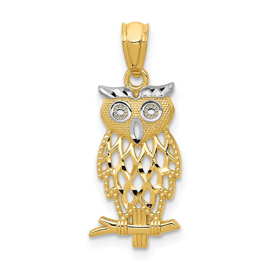 Million Charms 14K Yellow Gold Themed & Rhodium-plated Owl Pendant