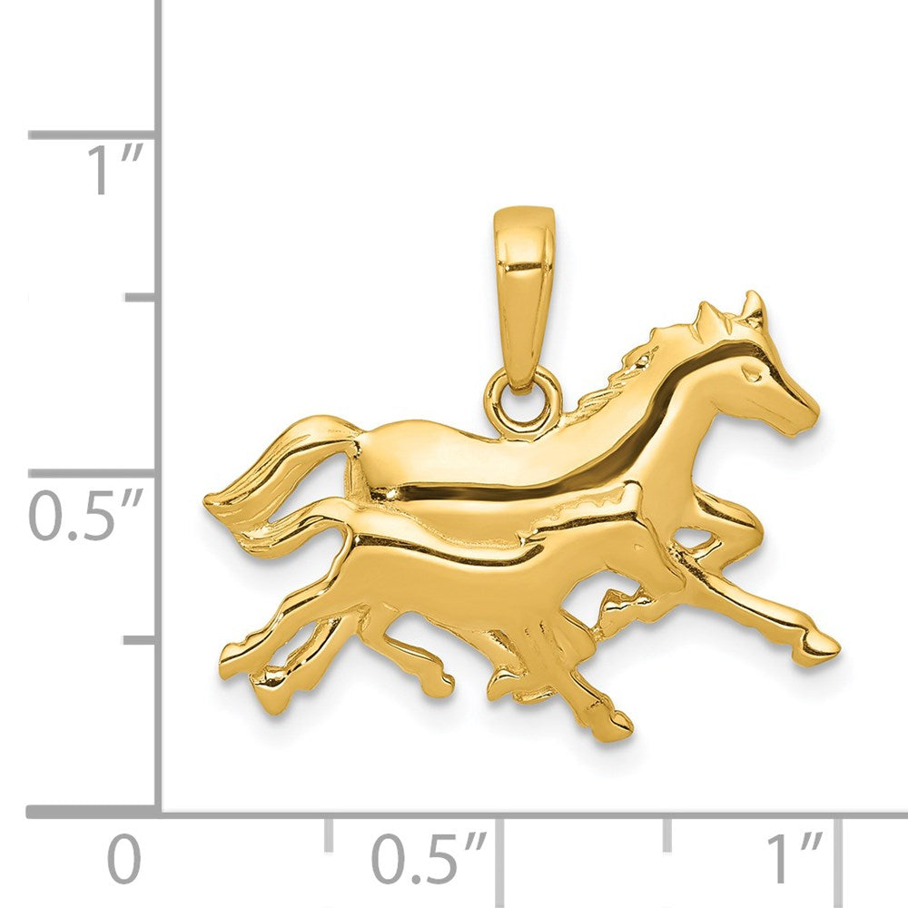 Million Charms 14K Yellow Gold Themed Double Horses Running Pendant