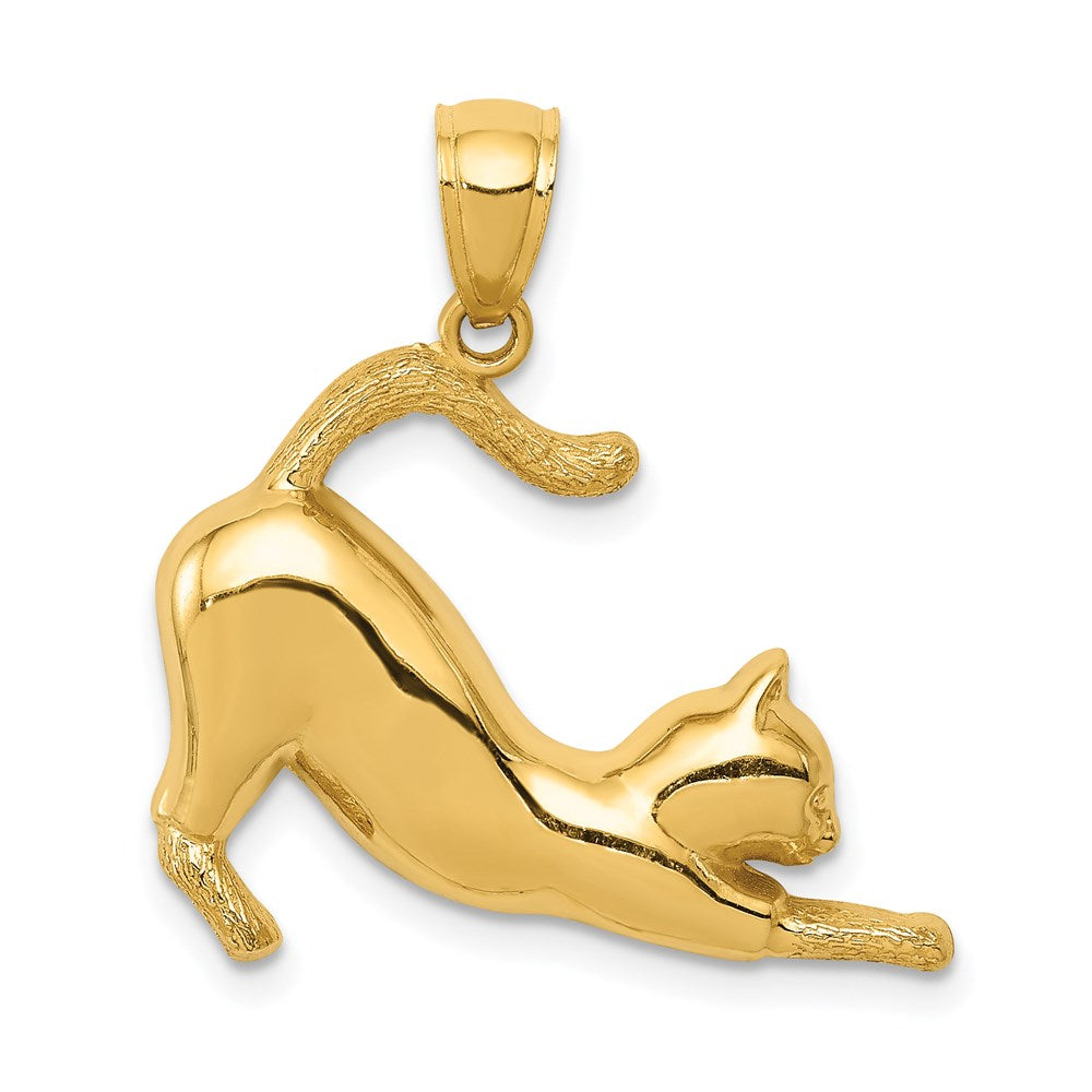 Million Charms 14K Yellow Gold Themed Stretching Cat Pendant