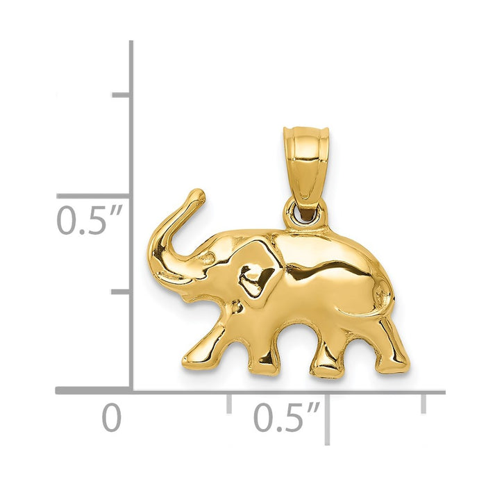 Million Charms 14K Yellow Gold Themed 3-D Elephant Pendant