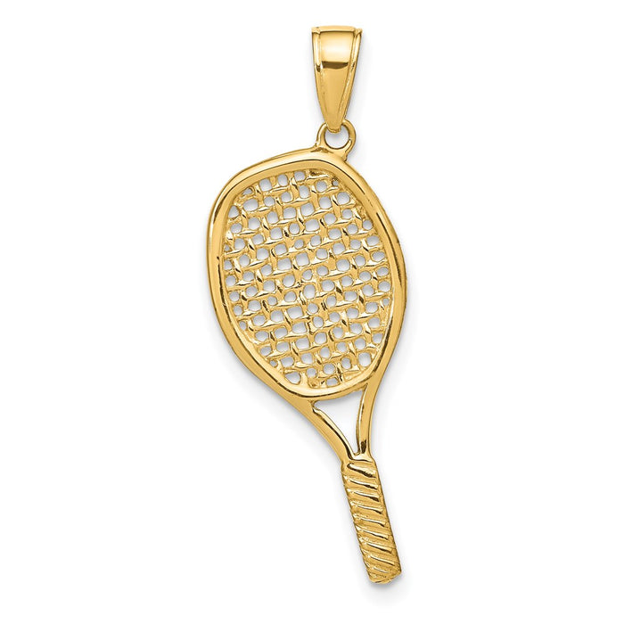 Million Charms 14K Yellow Gold Themed Solid Polished 3-D Sports Tennis Racquet Pendant