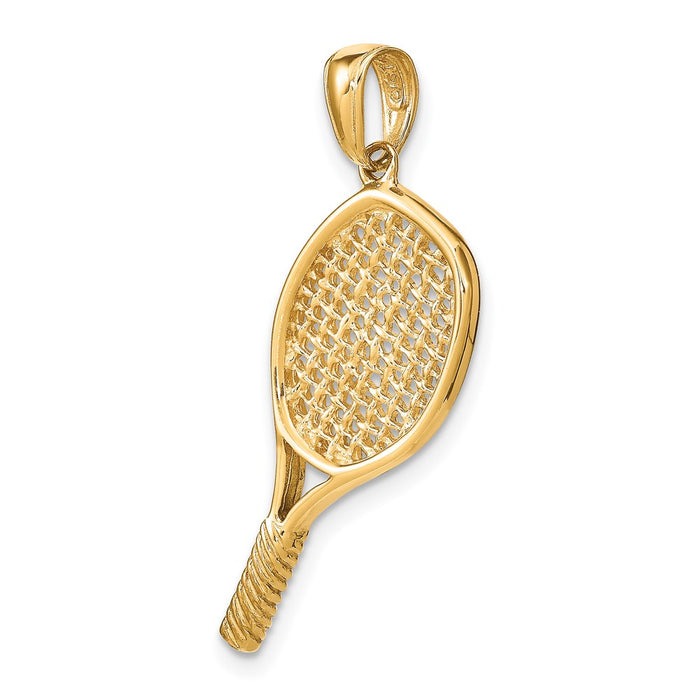 Million Charms 14K Yellow Gold Themed Solid Polished 3-D Sports Tennis Racquet Pendant