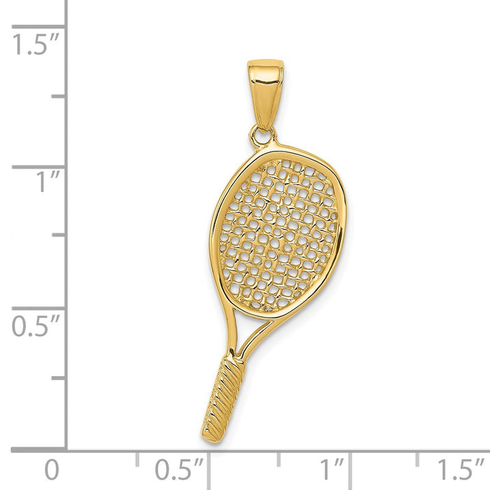 Million Charms 14K Yellow Gold Themed Solid Polished 3-D Sports Tennis Racquet Pendant