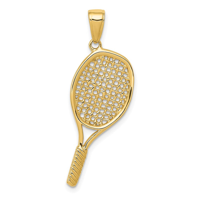 Million Charms 14K Yellow Gold Themed Solid Polished 3-D Sports Tennis Racquet Pendant