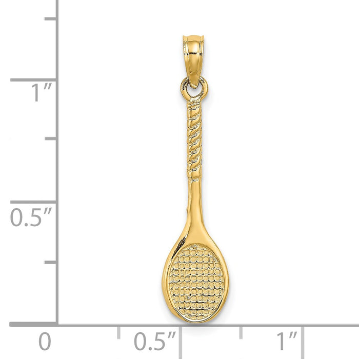 Million Charms 14K Yellow Gold Themed 3-D Sports Tennis Racquet Charm