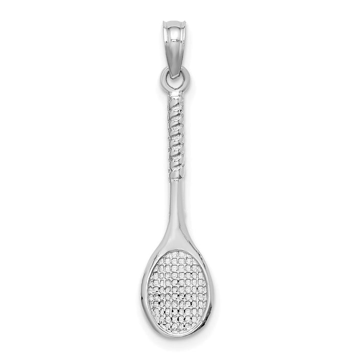 Million Charms 14K White Gold Themed 3-D Sports Tennis Racquet Pendant