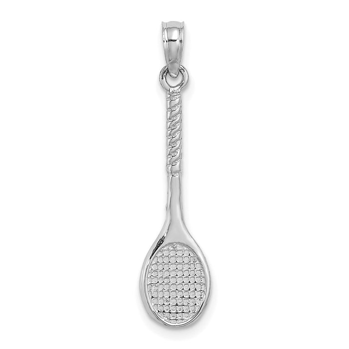 Million Charms 14K White Gold Themed 3-D Sports Tennis Racquet Pendant