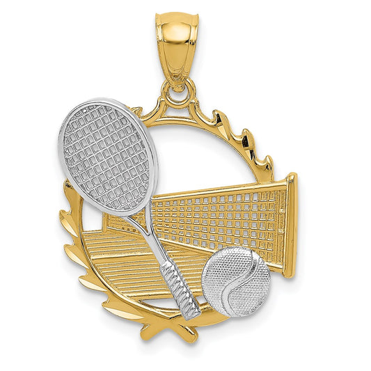 Million Charms 14K Yellow Gold Themed Yellow & Rhodium-plated Sports Tennis Pendant