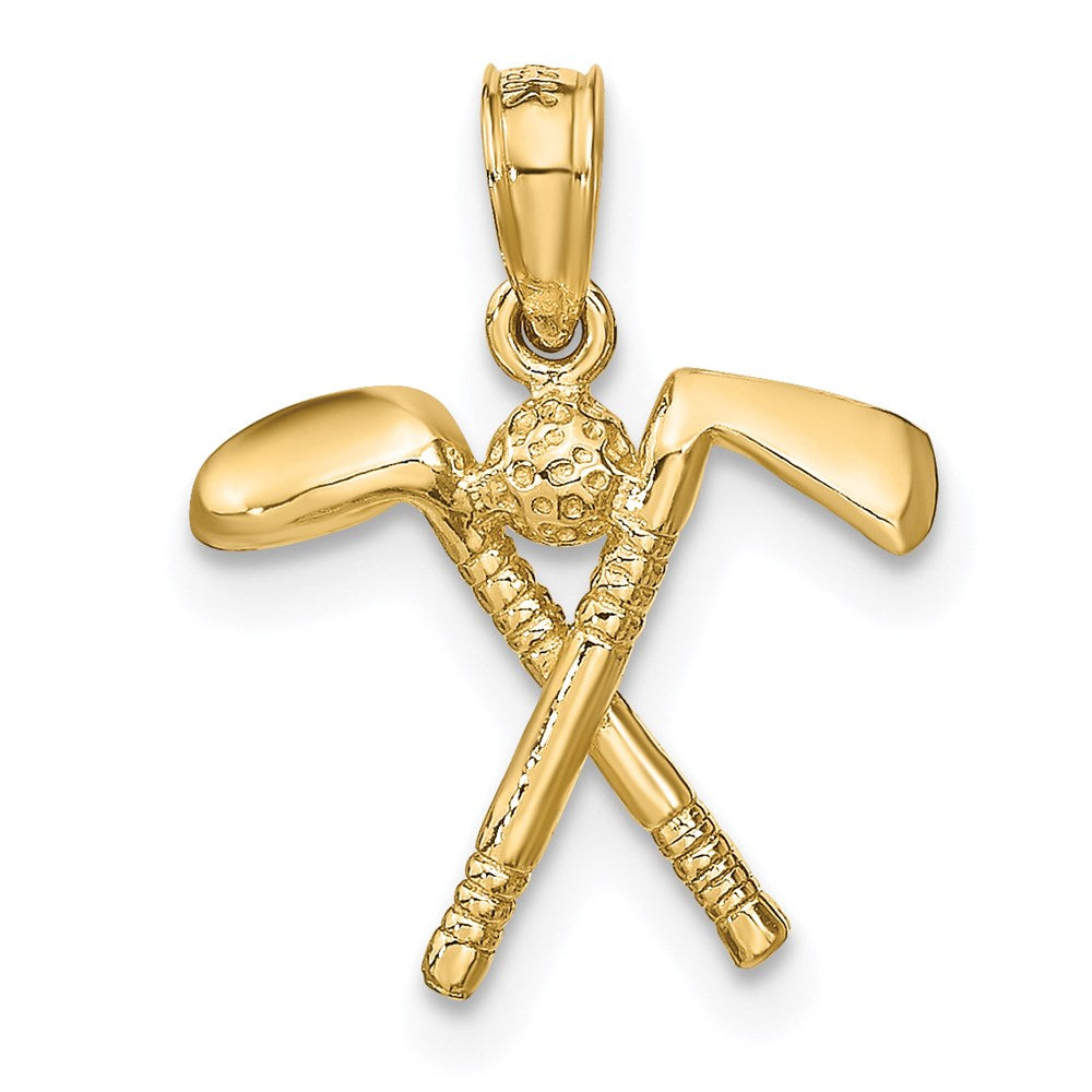 Million Charms 14K Yellow Gold Themed 3-D Sports Golf Clubs With Ball Charm