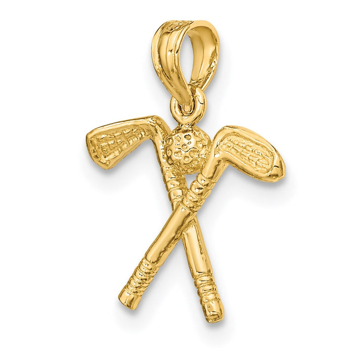 Million Charms 14K Yellow Gold Themed 3-D Sports Golf Clubs With Ball Charm