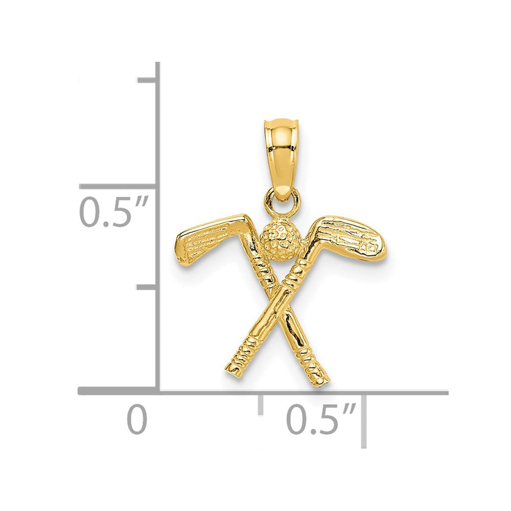 Million Charms 14K Yellow Gold Themed 3-D Sports Golf Clubs With Ball Charm