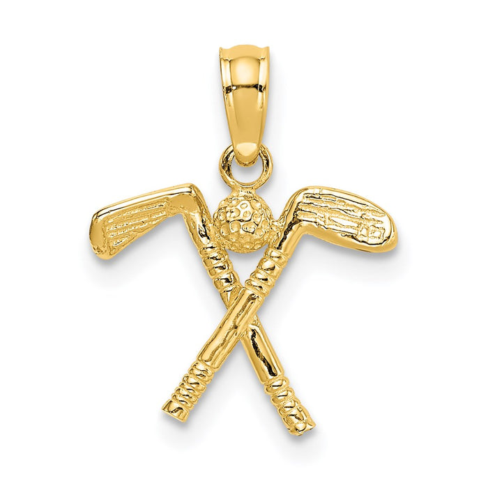 Million Charms 14K Yellow Gold Themed 3-D Sports Golf Clubs With Ball Charm