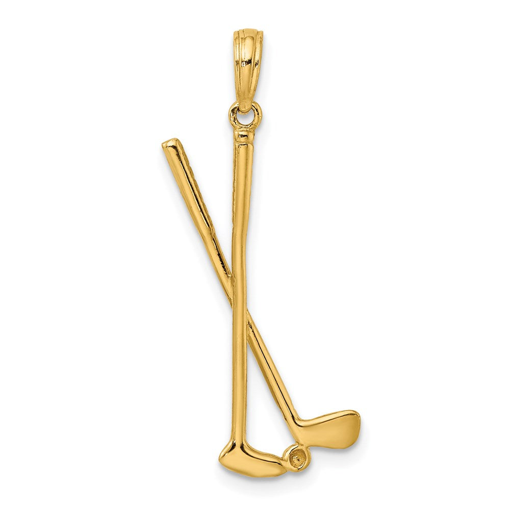 Million Charms 14K Yellow Gold Themed 3-D Double Sports Golf Clubs With Ball Charm