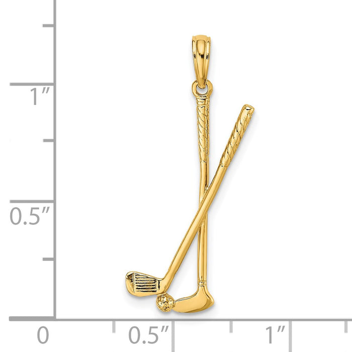 Million Charms 14K Yellow Gold Themed 3-D Double Sports Golf Clubs With Ball Charm