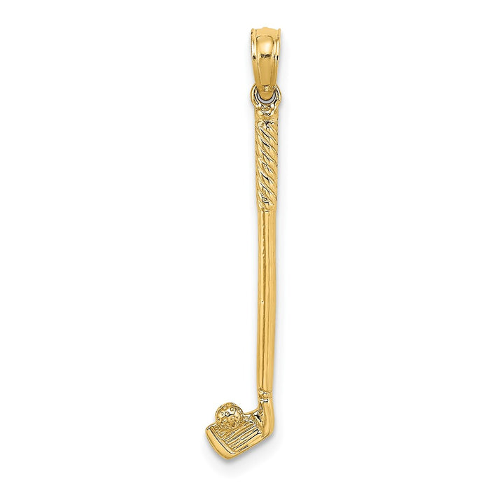 Million Charms 14K Yellow Gold Themed 3-D Single Sports Golf Club With Ball Charm