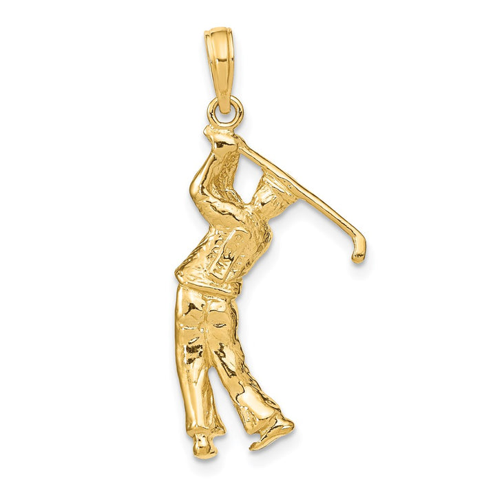 Million Charms 14K Yellow Gold Themed 3-D Golfer In Swing Charm
