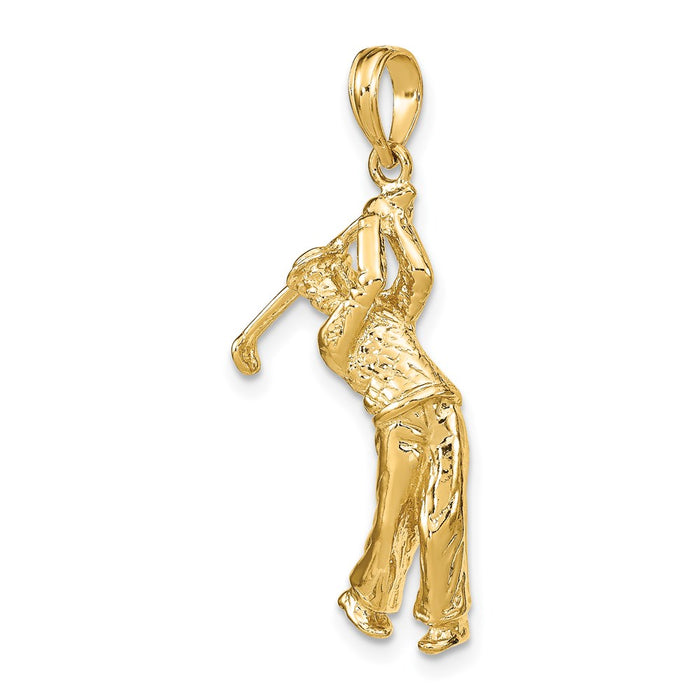 Million Charms 14K Yellow Gold Themed 3-D Golfer In Swing Charm
