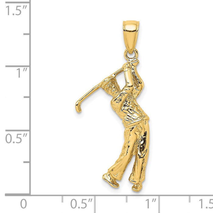 Million Charms 14K Yellow Gold Themed 3-D Golfer In Swing Charm